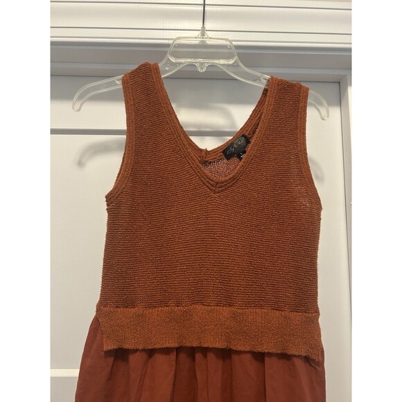 Women Rust Orange Knit Tank Woven Cotton Skirt Tier Ruffle Maxi Dress Size Large - Picture 2 of 6
